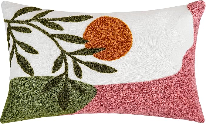 Adabana Boho Lumbar Pillow Cover 12x20 Inch Embroidered Throw Pillow Cover