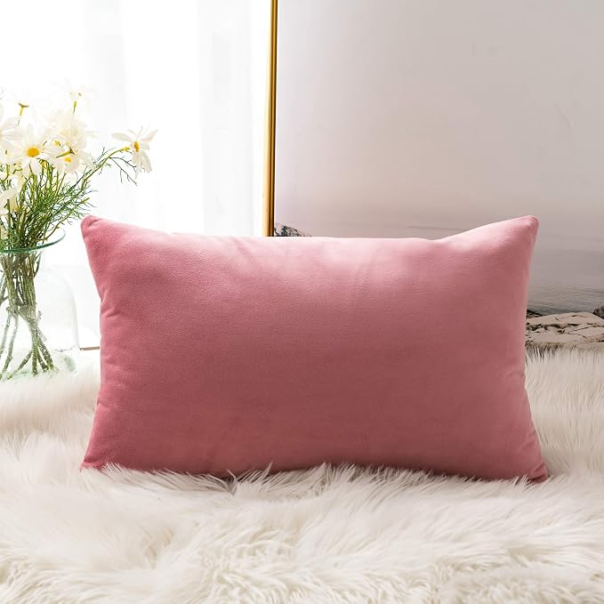 Stellhome Rectangle Velvet Pillow Covers Decorative Cushion Covers for Bed Couch Sofa Bench, 12 x 20 inch (30 x 50 cm), Hot Pink, Pack of 2