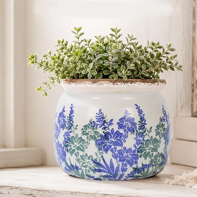 Dosayes Vintage Plant Pot,6.29 inch Ceramic Flower Pot with Drainage
