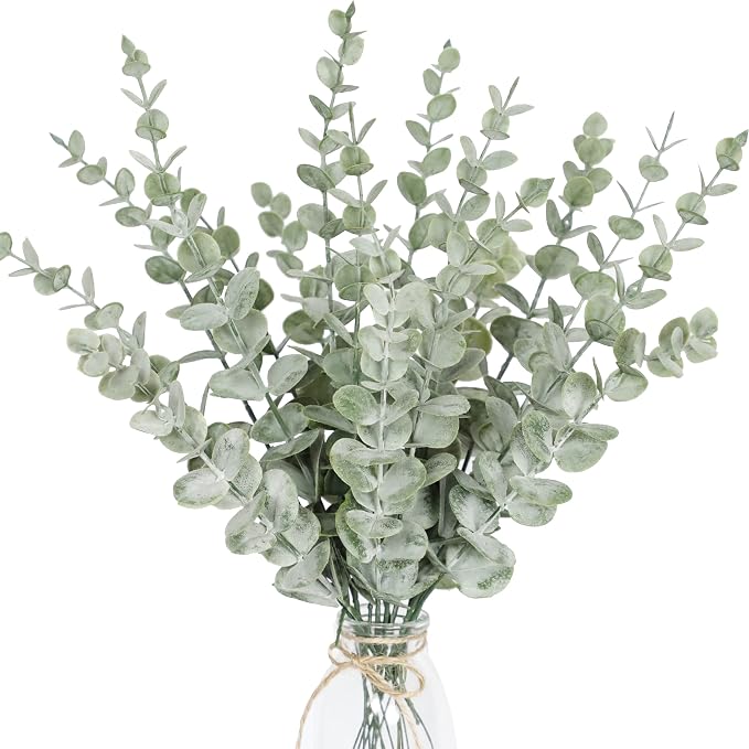 Tiyard 18pcs Eucalyptus Stems Artificial Eucalyptus Leaves Stems | Artificial Fake flowers for Home Office Flowers Bouquet Centerpiece Wedding Decoration Christmas Decor