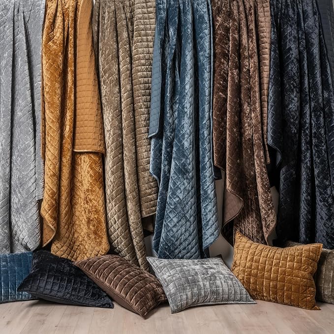 RECYCO Channel Box Stitch Velvet Quilt Set, Twin/Twin XL Size, Dune Brown | Ultra Soft Lightweight Velvet Comforter, Luxury Oversized Bedspread Coverlet, Quilted Bedding Set for All Season with 1 Sham