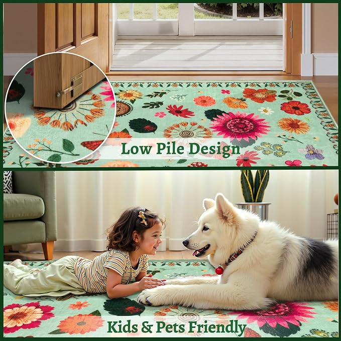 Ciicool 2x8 Hallway Runner Rug Floral Non Slip Washable Kitchen Rugs | Boho Soft Low Pile Long Carpet for Entryway Laundry Bedroom Carpets