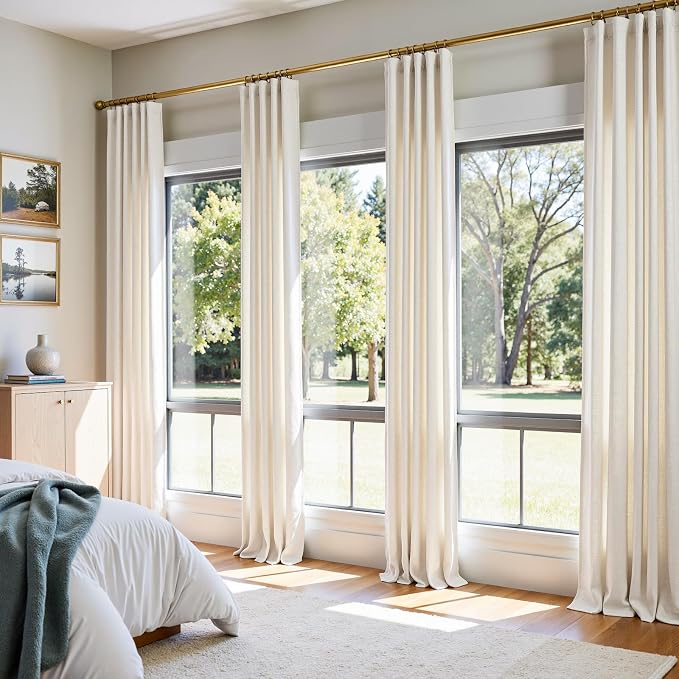 jinchan Linen Curtains Light Filtering Back Tab 50x96 Inch 2 Panels Beige | Semi Sheer Curtains 96 inch length for Bedroom Living Room, Modern Farmhouse Drapes with Rod Pocket, Natural Boho Curtains