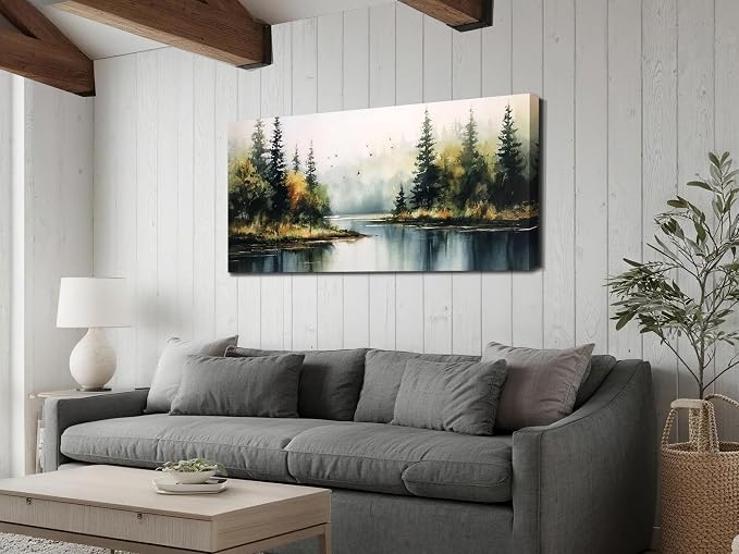 Arjun Forest Wall Art Canvas Landsacape Lake Painting Wall Decor 40"x20" | Wall Art for Living Room Bedroom, Textured Framed Large Picture Scenery Artwork Dining Room Kitchen Hallway Home Office