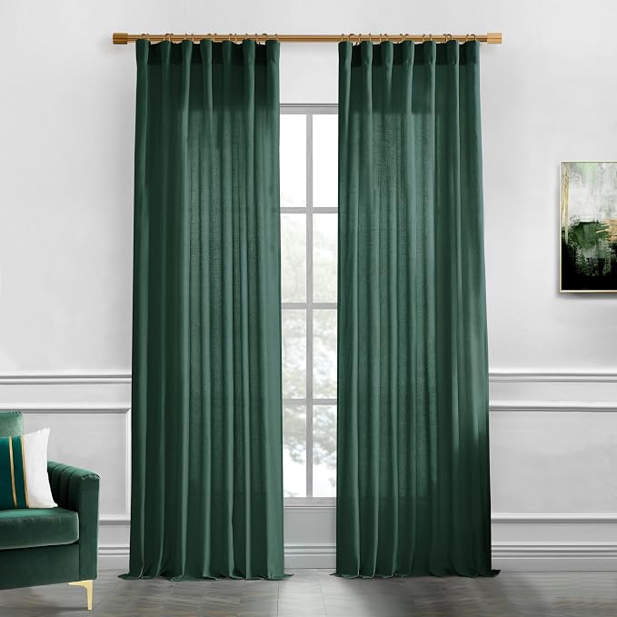 XTMYI Forest Green Curtains 96 Inches Long for Living Room,Light Filtering Back Tab Hooks Pleated Semi Sheer Dark Academia Curtains for Room Decor Bedroom 96 Length 2 Panels