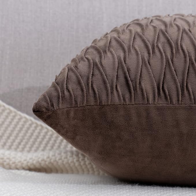 MADIZZ Set of 2 Super Soft Velvet Decorative Throw Pillow Covers 16x16 inch Brown Square with Texture Luxury Style Cushion Case Pillow Shell for Sofa Bedroom