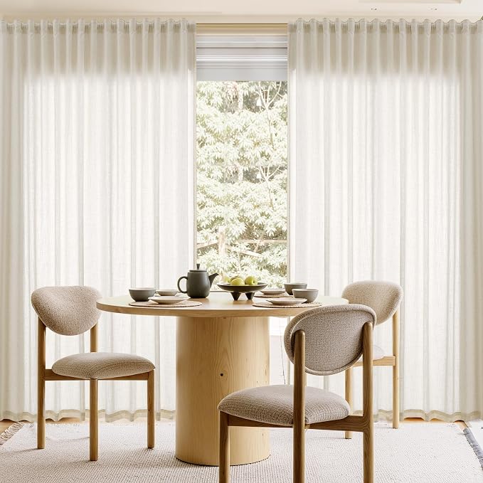 Extra Long Linen Curtains 102 Inches for Living Room Back Tab Semi Sheer Floor to Ceiling Light Filtering Curtain Boho Farmhouse Decor Window Drapes for Bedroom 2 Panels Beige Cream