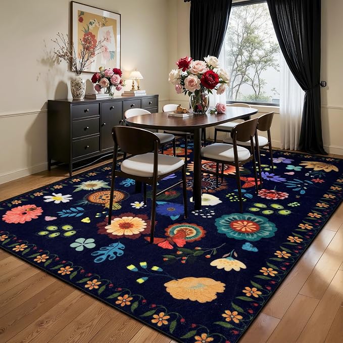 Ciicool Large 5x7 Area Rugs for Living Room Floral Boho Washable Rug | Soft Low-Pile Carpet for Bedroom Dining Room Kids Nursery Home Office Playroom Carpets Decor