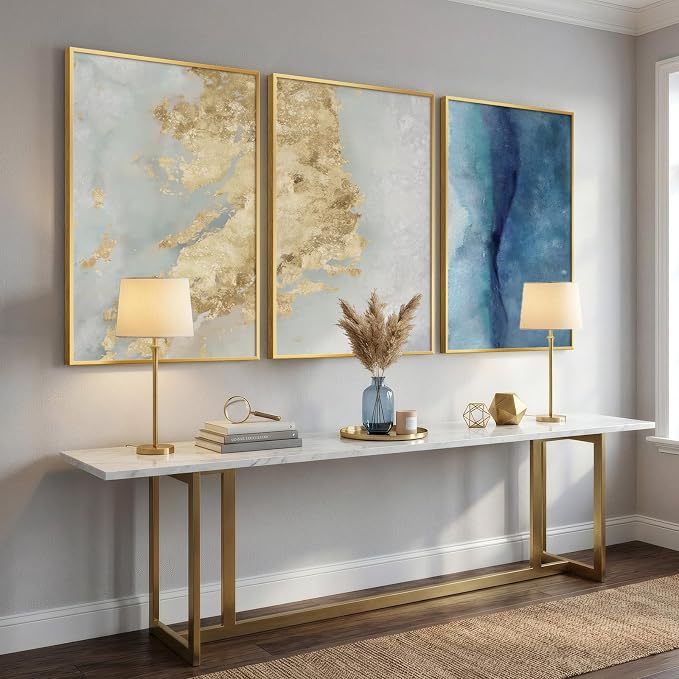 Large Framed Blue Gold Abstract Wall Art for Living Room, 3 Piece 24x36 In | Luxury modern pictures, Canvas prints, Contemporary painting, Elegant artwork for walls, Wall decor for dining bedroom office