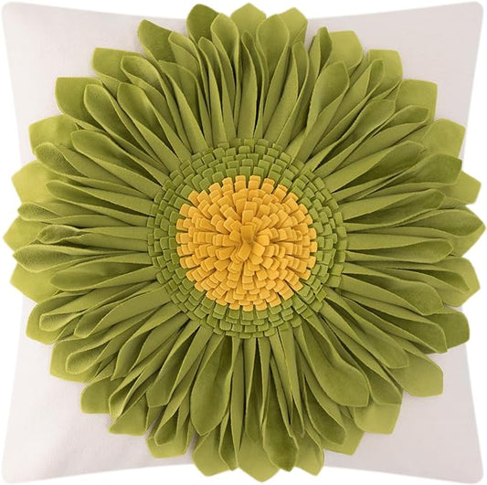 OiseauVoler 3D Sunflower Throw Pillow Cover Decorative Handmade Pillowcase Cushion Cover Case for Home Sofa Bed Living Room Decor 18x18 Inch Green
