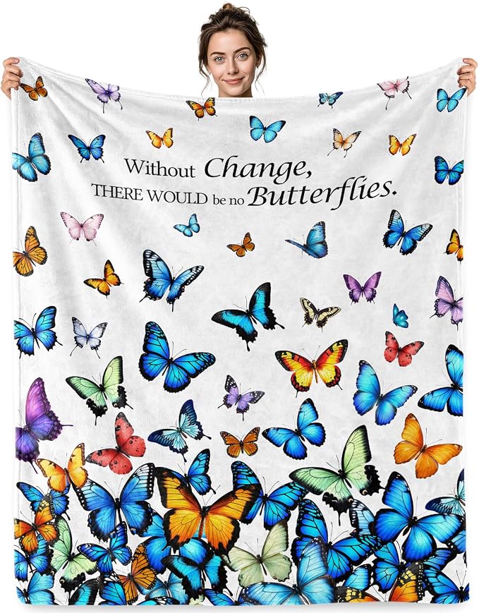 Jekeno Butterflies Gifts Blanket Colorful Butterfly Throw Blanket | 50x60 Inch Flannel Butterflies Blanket Gifts For Christmas Birthday Mother Day Women Girls Butterfly Lovers