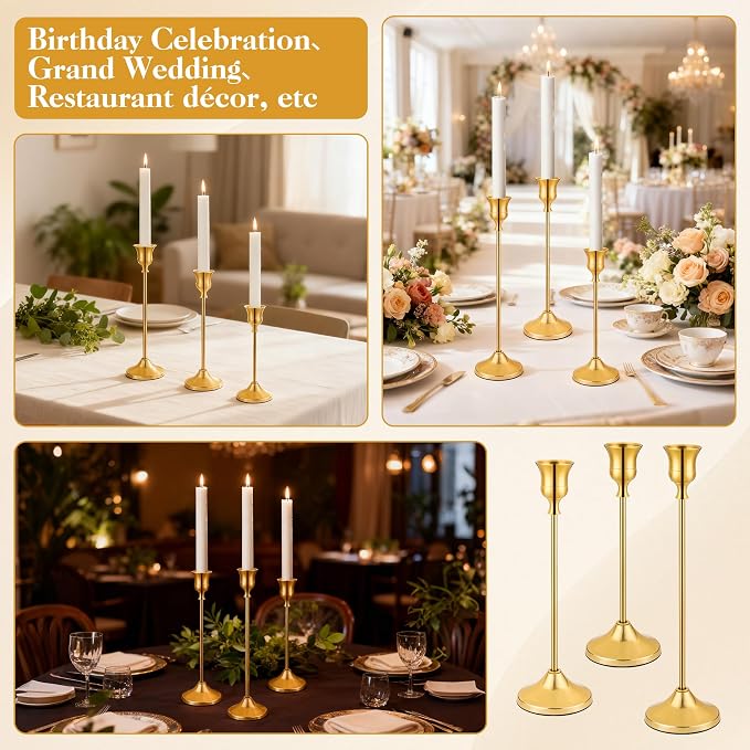 6PCS Candlestick Holders, Taper Candle Holder for Candlesticks, Metal Taper Candle Holders Glaceful Decor Set for Wedding Centerpieces, Christmas, Birthday Party, Holiday Dinning Table Décor