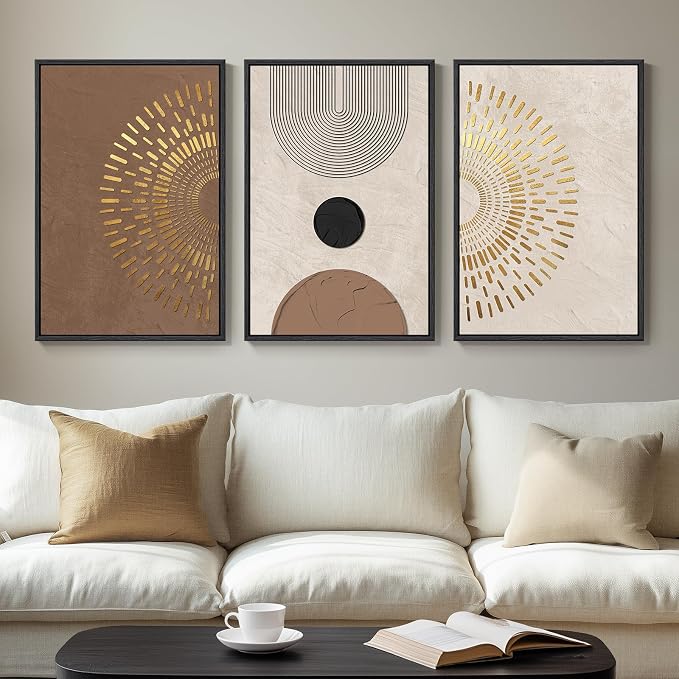 Framed Boho Neutral Minimalist Abstract Wall Art, 3 Piece, Each 16x24 In | Brown beige gold pictures, Canvas prints, Modern paintings, Geometric artwork, Wall decor for living room hallway bedroom