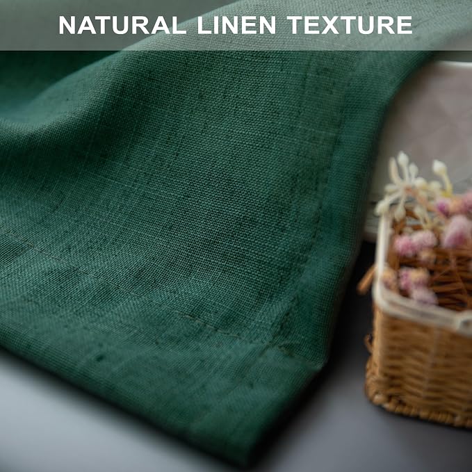 Dark Green Curtains 96 Inches Long for Living Room Dining 2 Panels Set Pocket Back Tab Forest Drape Semi Privacy Emerald Hunter Green Linen Curtains for Bedroom Bay Window Farmhouse Vintage Decor 8 FT