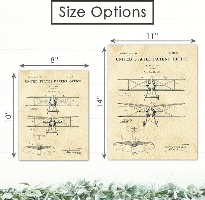 Airplane Patent Print Wall Art - Unframed - 8x10 | Perfect for Aviation Enthusiasts and History Buffs | Vintage Wall Art | Wall Art Bedroom Aesthetic | Bathroom Art Wall Décor | Aesthetic Wall Décor