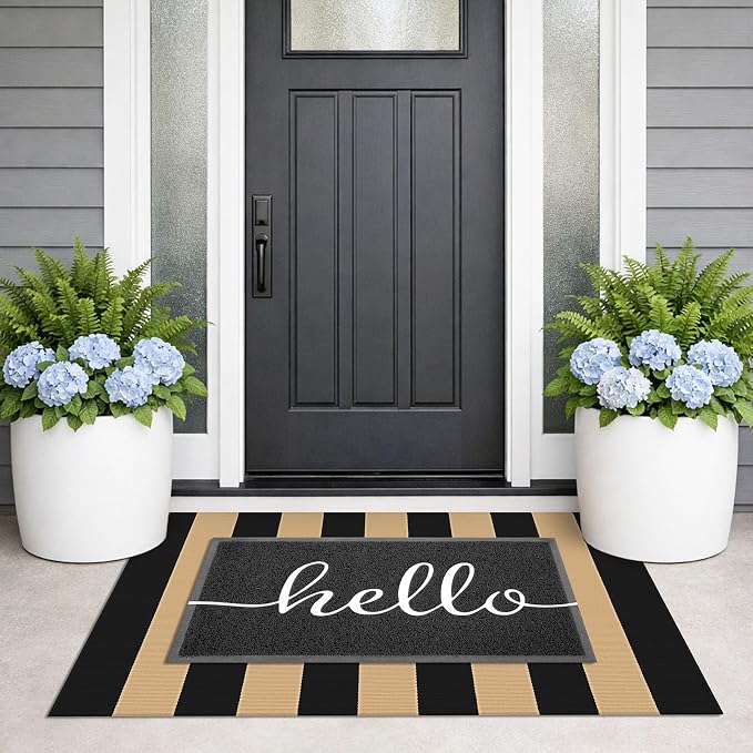KILOCOCO Striped Rug 2.3'x3.6' Indoor Outdoor Rugs Front Door Mat, Brown | Cotton Washable Striped Front Porch Rug, Woven Layered Doormats, Welcome Mat for Entryway, Low Pile Kitchen Rugs