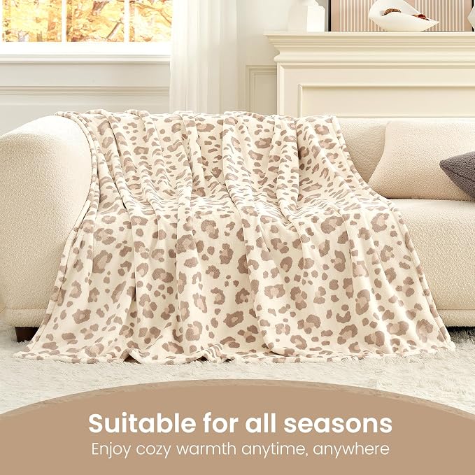 Cozy Bliss Leopard Print Fuzzy Throw Blanket for Bed & Couch, Thick Soft Warm Fleece Blankets for Room Decor, for Kids, Women Men Girls, Khaki Brown Cheetah 60"*80"