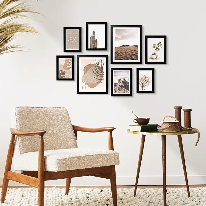 Gallery Wall Frame Set, 8 Pack Neutral Wall Decor, Black, Small | Classic Collage Picture Frames Wall Art for Living Room, Entryway, Stairway, Bedroom, Assorted Size