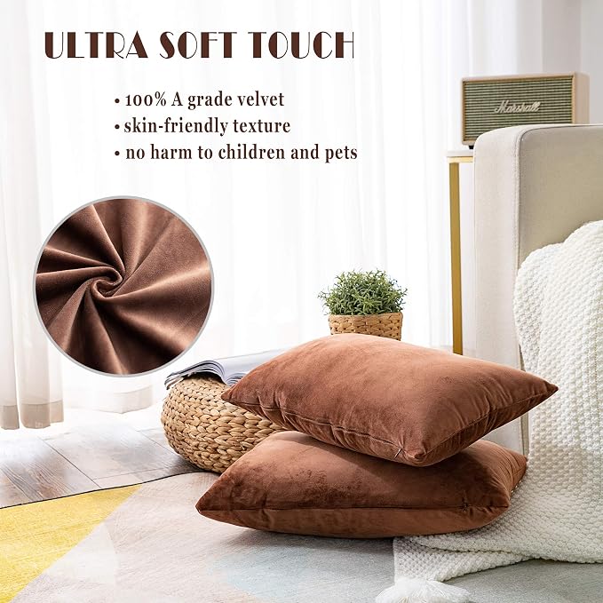 Stellhome Pack of 2 Super Soft Throw Pillow Covers Rectangle Solid Velvet Pillowcase for Bed Couch Sofa Bench, 12 x 20 inch (30 x 50 cm), Chocolate