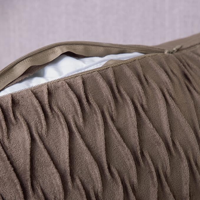 MADIZZ Set of 2 Super Soft Velvet Decorative Throw Pillow Covers 16x16 inch Brown Square with Texture Luxury Style Cushion Case Pillow Shell for Sofa Bedroom