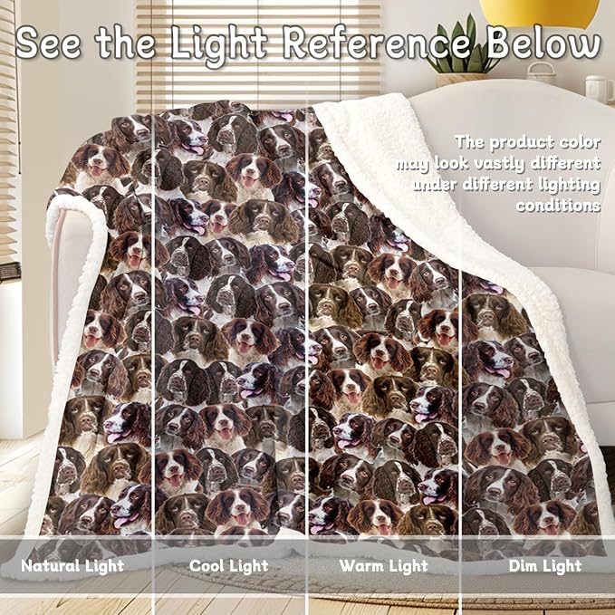 BlessLiving English Springer Spaniel Throw Blanket for Women Kids, Fuzzy Warm Fleece Couch Throws, Animal Dogs Printed Sherpa Blanket Plush House Warming Decor Gifts (50"x60")
