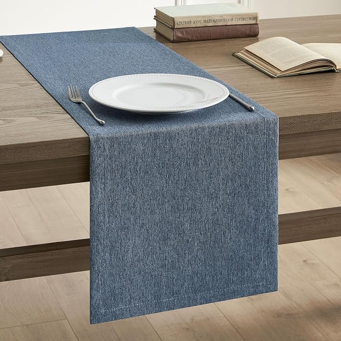 ZeeMart Basic Linen Style Table Runner, 14x72 Inch Navy Blue | Mitered Corner Design, Medium Weight Fabric, Rustic Farmhouse Style, Machine Washable Easy Care Everyday Table Scarf