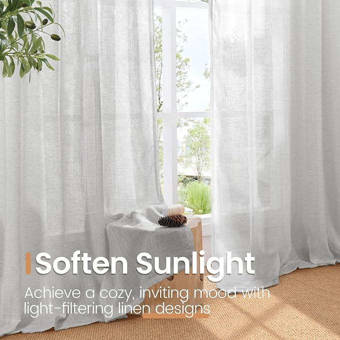 BGment Light Grey Linen Curtains 40 Inch Length - Rod Pocket Kitchen Drapes Light Filtering for Bathroom Window Lightweight, 2 Panels Set, 42 X 40 Inch
