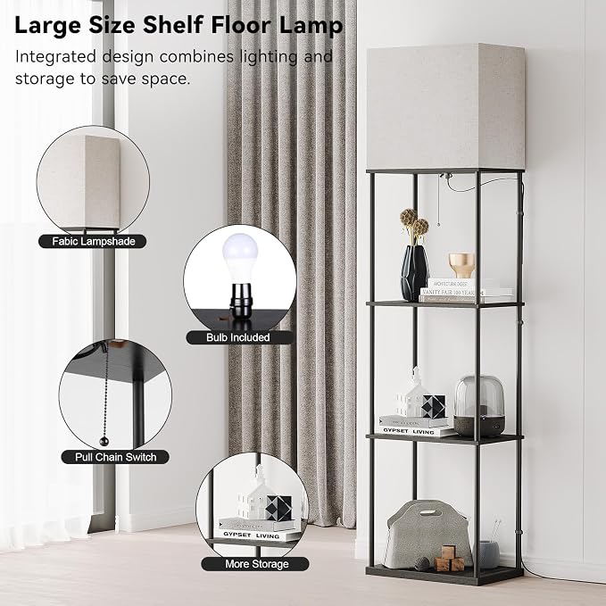 SUNMORY Large Size Floor Lamp with Shelves, Standing Lamps for Living Room
