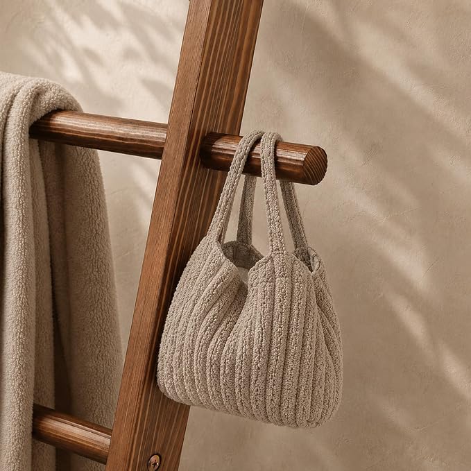 Blanket Ladders for the Living Room, 6 Tier Quilt Ladder with Shelf | Ladder Shelf Rack, Pine Wood, 2 Side Hooks, Non-Slip Stable, Polished Smooth, Retro Brown, Farmhouse Style, Easy to Assemble