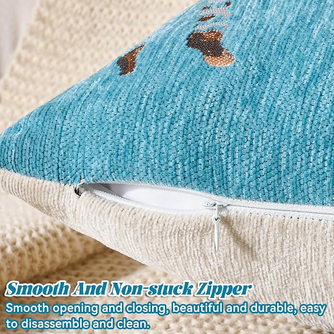 AmHoo Set of 2 Throw Pillow Covers Zebra Chenille Patchwork Decorative Pillows Cover Pillowcase for Sofa Couch Bed 18 x 18-Inch Coastal Shade
