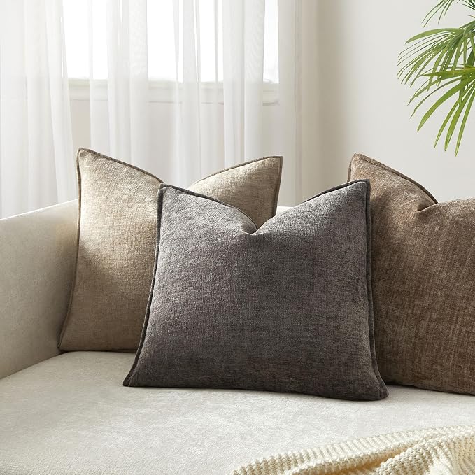 JUSPURBET 26x26 Chenille Decorative Throw Pillow Covers Set of 2,Dark Gray | Cozy Soft Cushion Covers Case with Hidden Zipper for Couch Sofa Bed Home Decor Living Room