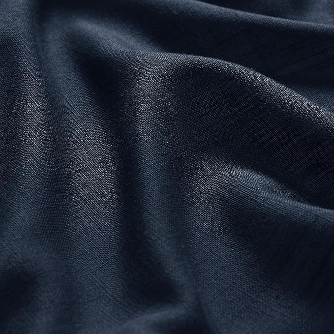 Navy Blue Linen Blend Drapes 84 Inch Length 2 Panels Set Back Tab Rod Pocket Light Filtering Semi Sheer Textured Indigo Blue Curtains Boho Farmhouse Decor Curtains for Living Room Bedroom 40x84