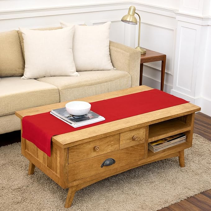 Solino Home 100% Pure Linen Dining Table Runner Red Woven, Fete 14 x 48 in | a graceful centrepiece for dining and gatherings, European flax fibres, crafted from natural fibres, Red, OEKO-TEX Certified
