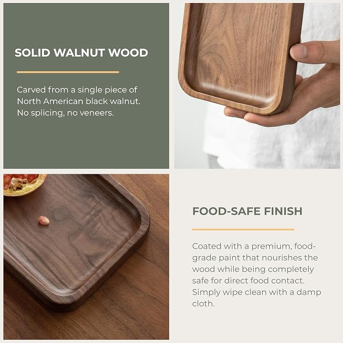 muso wood Walnut Serving Tray Solid Wood Tray, 11.8 x 5 inch
