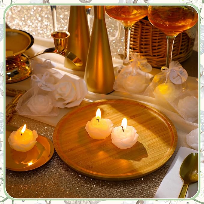Treela 24 Set Rose Flower Candles, White Wedding Favors for Guests