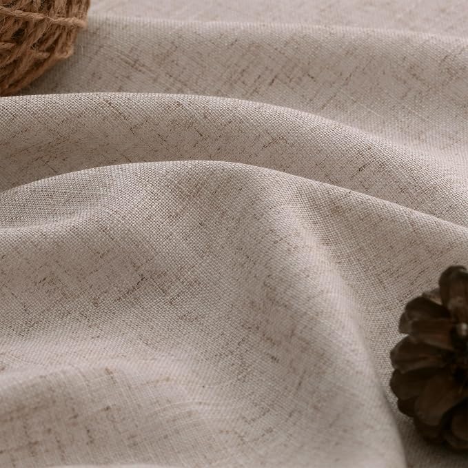 Oatmeal Linen Curtains 96 Inch Length for Living Room Bedroom 2 Panels Set Rod Pocket Light Filtering Semi Sheer Window Curtains 52 Inch Width Boho Farmhouse Linen Drapes, W52xL96