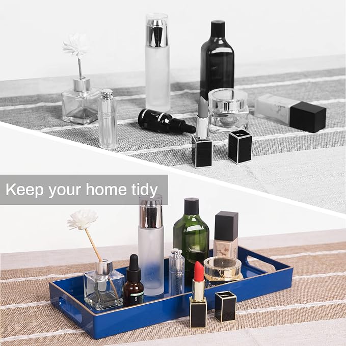 MAONAME Royal Blue Vanity Tray Set of 2, Rectangular Toilet Tank Trays