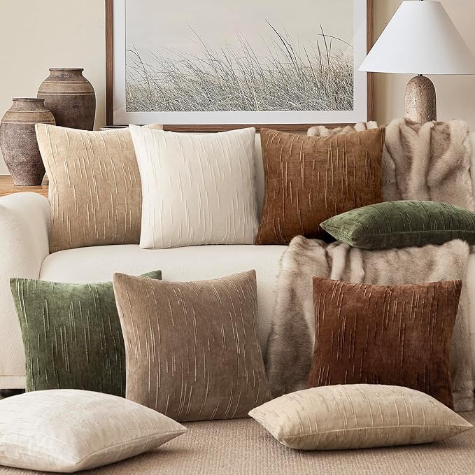 Foindtower Pack of 2 Slubby Textured Chenille Throw Decorative Pillow Covers Square Accent Solid Cushion Cover Cozy Soft Farmhouse Pillow Case for Couch Sofa Bedroom Living Room 22x22 Inch,Red Brown