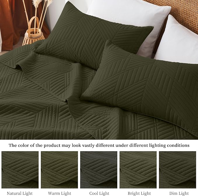 Davulos Twin Quilt Bedding Set,Green Ultrasonic Quilt Set Reversible Microfiber Bedspread,Lightweight Soft Modern Geometric Coverlet Set for All Seasons(1 Quilt,1 Pillow Sham)
