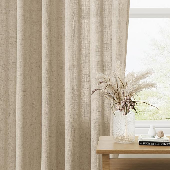 Taupe Burlywood Linen Curtains 90 Inches Long Rod Pocket Semi Sheer Dining Room Cozy Bedroom Decor Cotton Look Country Rustic Farmhouse Boho Curtains 2 Panel Set,52x90
