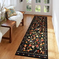 Washable Floral Area Rug for Living Room Runner 2x6 Black | Non-Slip，Vacuum-Friendly, Low Pile, Flower Carpet for Bedroom Kitchen Entryway Dining Room Office Nursery