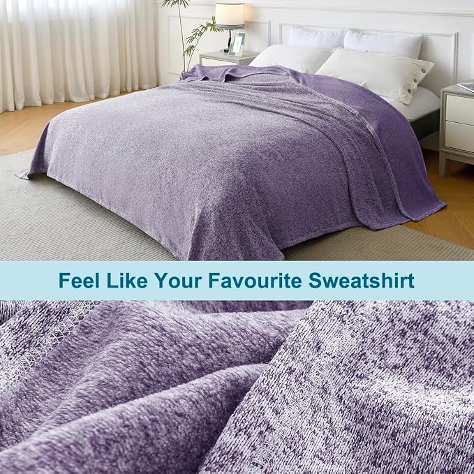 KAWAHOME Summer Sweatshirt King Size Blanket for Bed Lightweight Soft Thin | Breathable Jersey Blankets for Hot Sleepers in Air-Conditioned Room, Home Decor Holiday Gift, 108 X 90 Inches, Heather Purple