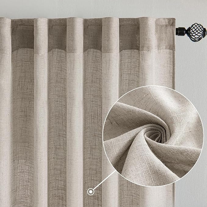 MIULEE Burlywood Birch Curtains 52x84 Inch Long 2 Panels for Bedroom | Living Room, Soft Linen Textured Window Drapes, Semi Sheer Light Filtering, Back Tab Rod Pocket, Farmhouse Burlap Look Decor
