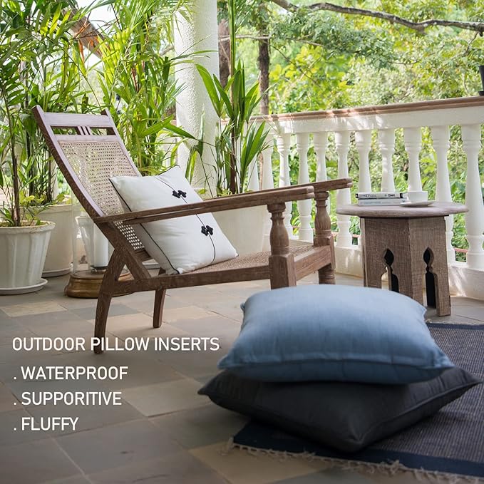24 x 24 Outdoor Throw Pillow Inserts Set of 2 Waterproof Square Premium Decorative Couch Pillow Stuffers Form Large White Sofa Cushions Indoor