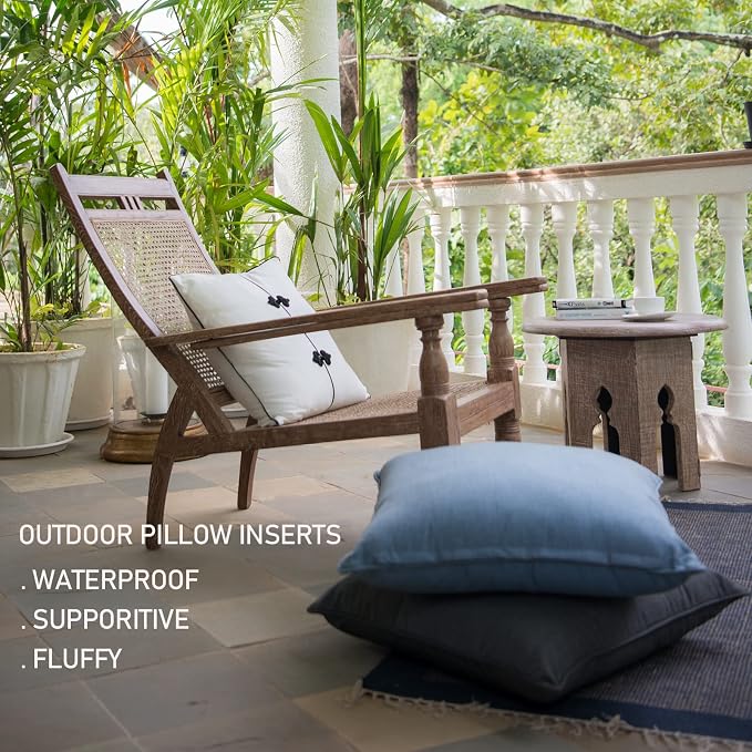 22 x 22 Outdoor Throw Pillow Inserts Set of 2 Waterproof Square Premium Decorative Couch Pillow Stuffers Form Large White Sofa Cushions Indoor