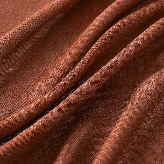 MIULEE Burnt Orange Fall Linen Curtains 52x45 Inch 2 Panels for Bedroom | Short,Soft Thick Linen Textured Basement Bathroom Kitchen Window Drapes, Semi Sheer Light Filtering, Back Tab, Fall Decor