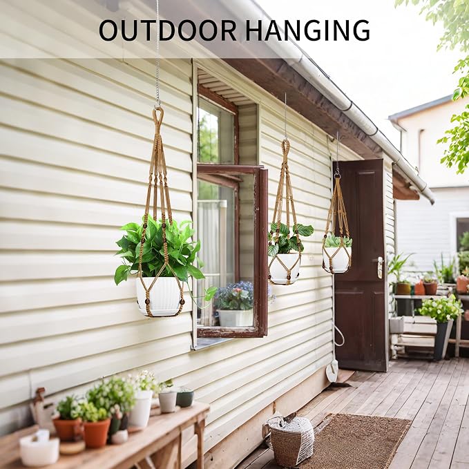 Macrame Plant Hanger - Fits 4-13 Inch Pots, 3 Pack, Brown
