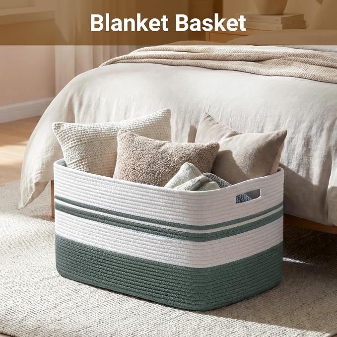 Large Laundry Basket/Hamper, 25"x16"x16" Rectangle Woven Basket | Toy Storage Basket, Baby Blanket Basket, With Handle, Shelf Basket, Living Room Organizing