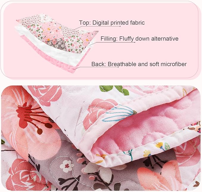 Whale Flotilla Patchwork Quilts Queen Size, Extra Soft Floral Bedspreads | Pink Reversible Lightweight Full Queen Quilt Bedding Set for Bed, Printed Coverlets with 2 Pillow Shams for All Seasons