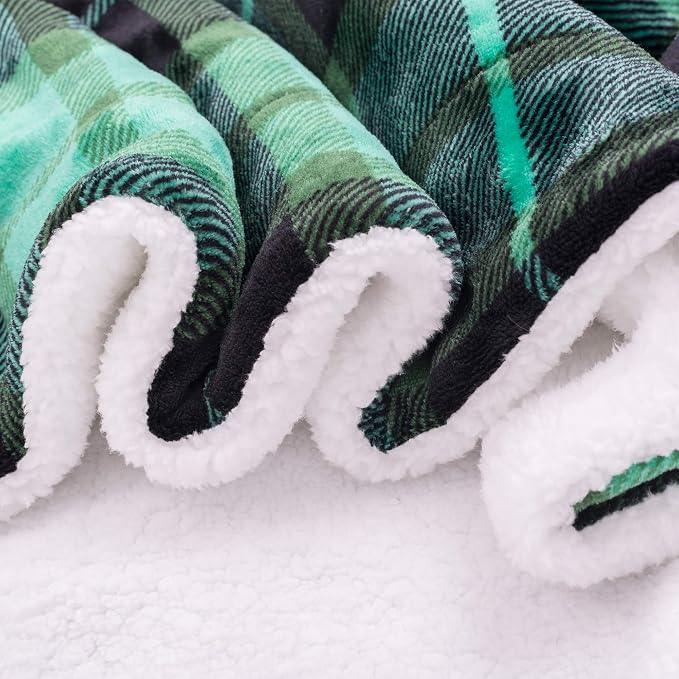 SOCHOW Sherpa Plaid Fleece Throw Blanket, 50 x 60 inches, Green | Double-Sided Super Soft Luxurious Bedding Blanket